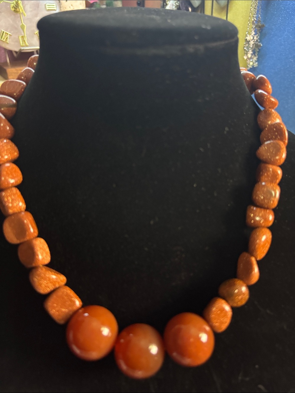 Goldstone Beaded Statement Necklace - Orange